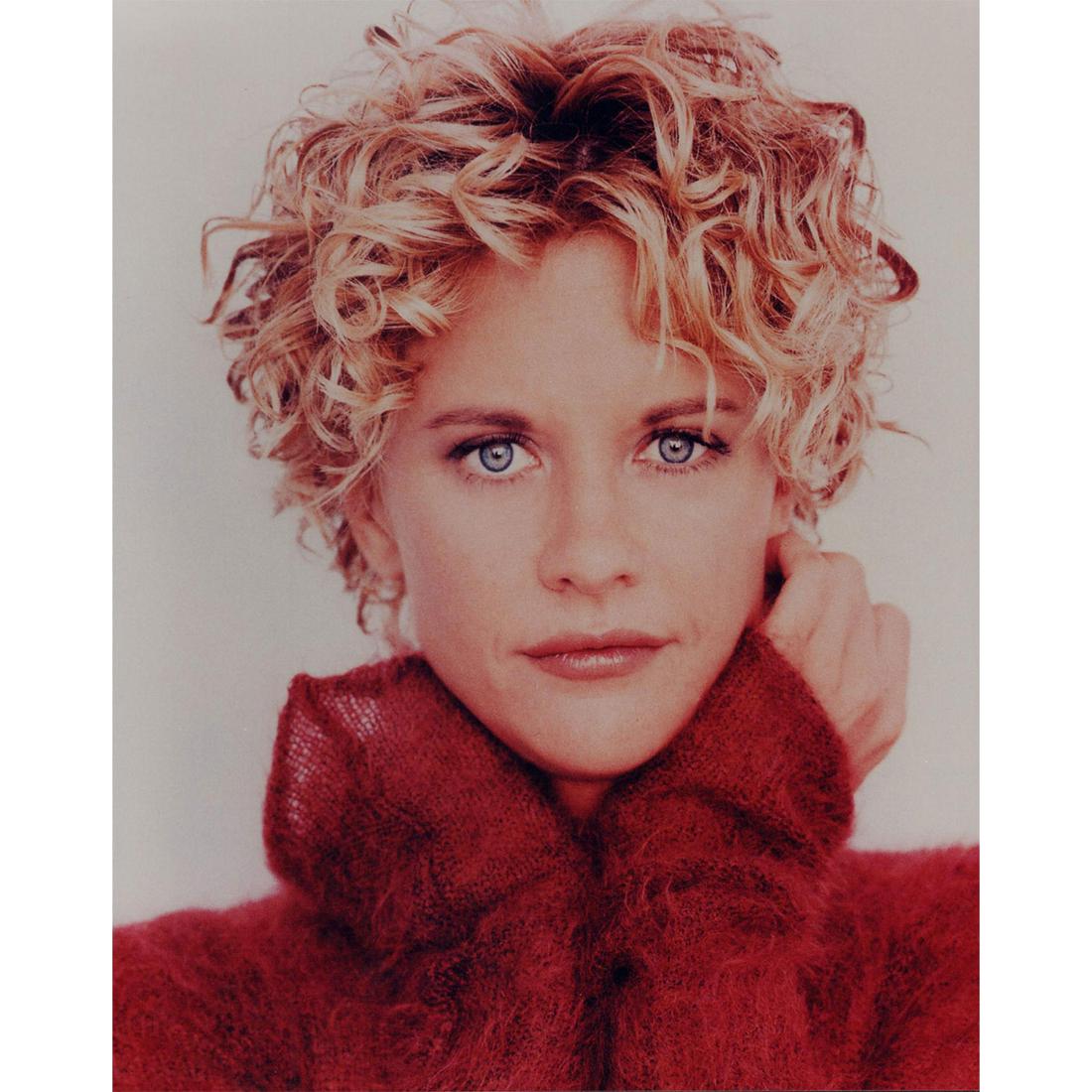 Meg Ryan Photograph: Portrait photo of Meg Ryan wearing a mohair sweater dress. Printed on AGFA paper. #megryan #mohair #angora Issued: c. 1990 Dimensions: 8"W x 10"H