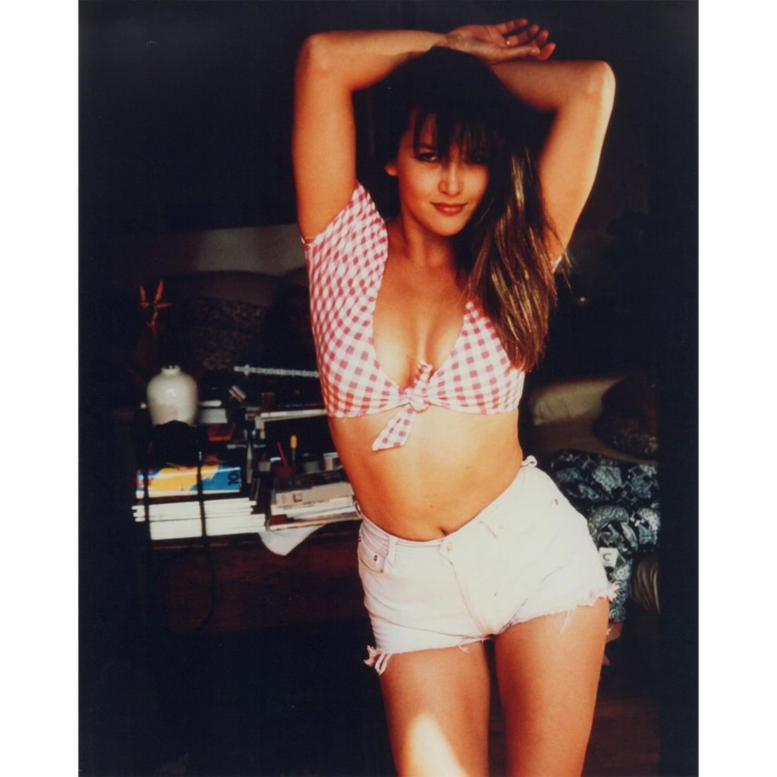 Sophie Marceau Photograph: Portrait photo of French actress Sophie Marceau wearing a gingham crop top and white shorts. Printed on AGFA paper. #SophieMarceau #celebrityphoto Issued: c. 1980 Dimensions: 8"W x 10"H