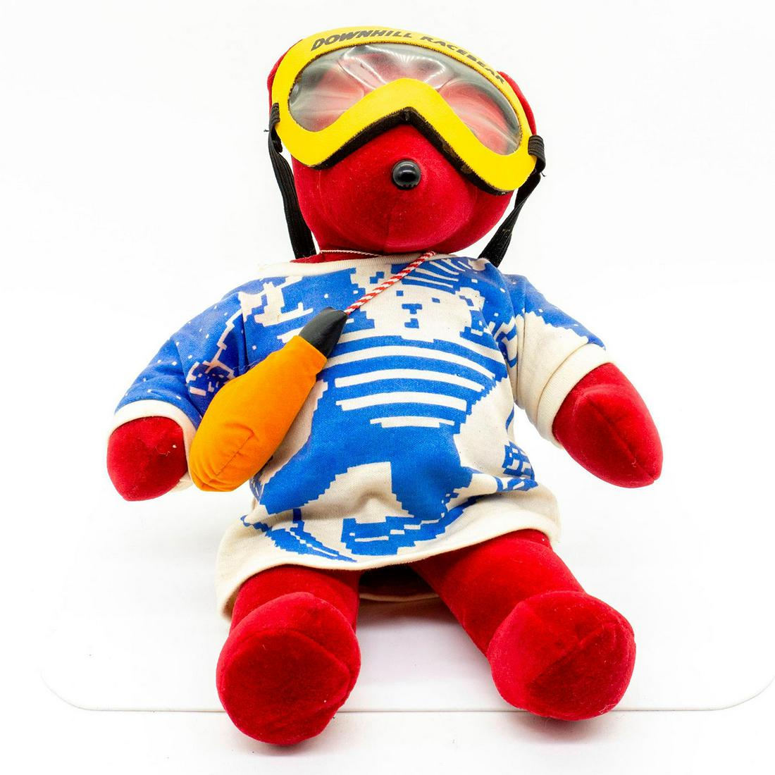 North American Bear Company Teddy Bear, Downhill: Plush, wearing a water pouch, bear shirt, and racing goggles. Original tag attached. Issued: 20th c. Dimensions: 13"H Manufacturer: North American Bear Company Country of Origin: United States