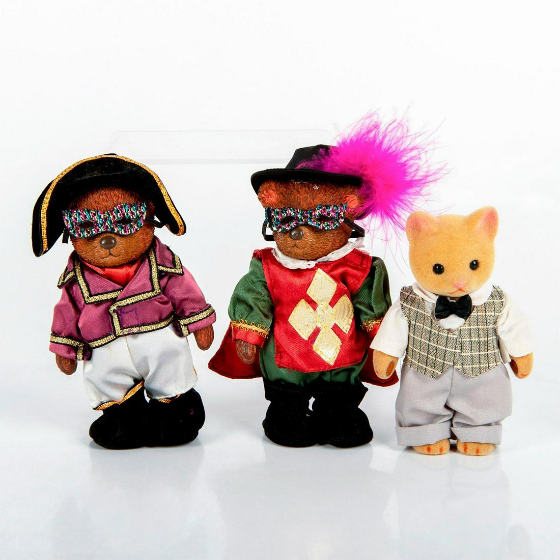 3pc Miniature Masquerade Mask Teddy Bear and Bowtie Cat (1 of 2)
