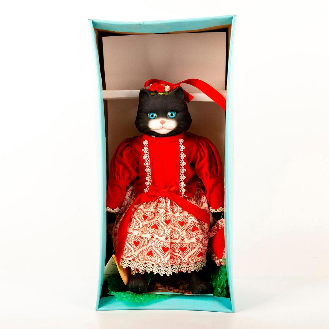 Goebel Bette Ball Doll, Valentina Smoochy: Holiday Dolls Collection. Collectors doll modelled as a porcelain cat. Limited edition of 687 of 1500. Housed in original box; includes doll stand. Untested. Minor wear to box. Issued: 1996 Dimensions