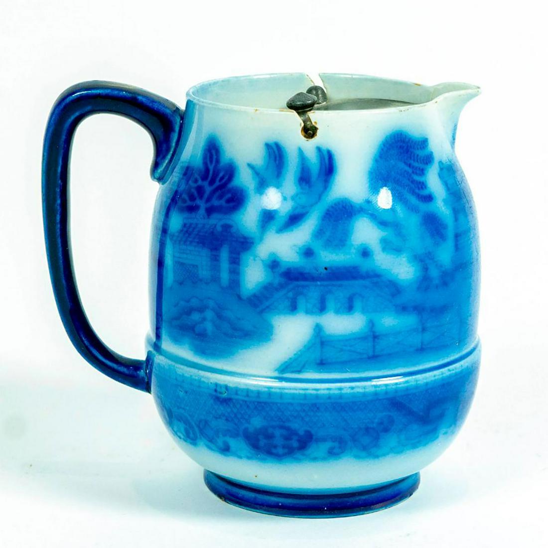 Doulton Burslem, Blue Willow Pitcher With Pewter Swing (1 of 4)