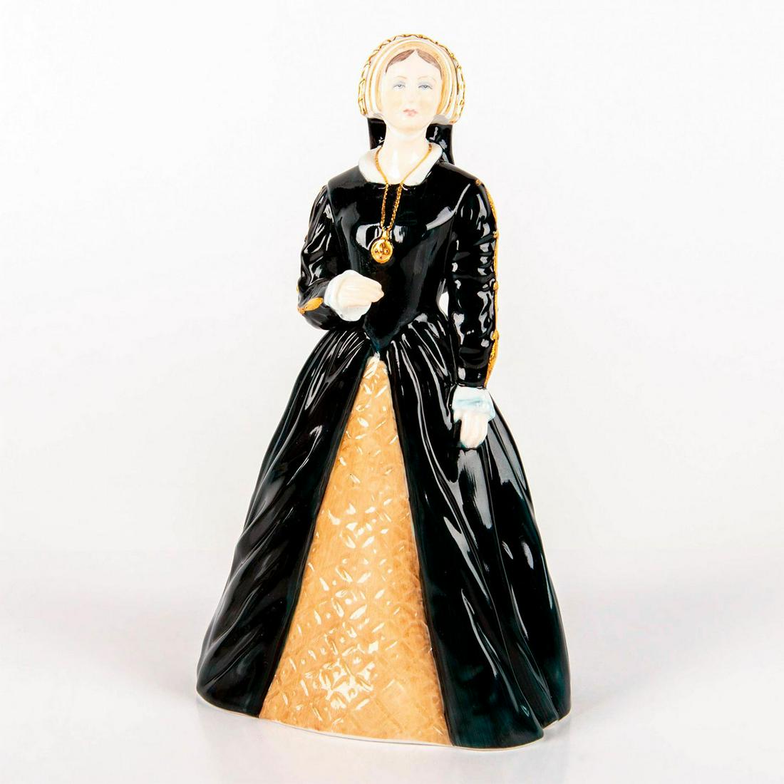 Coalport Porcelain Figurine, Katheryn Howard: The Royal Collection. Black and brown coloration; gilt accents. Coalport backstamp. #figurine #Royalty Artist: Robert Worthington Issued: 20th c. Dimensions: 8.25"H Manufacturer: Coalport Country of O