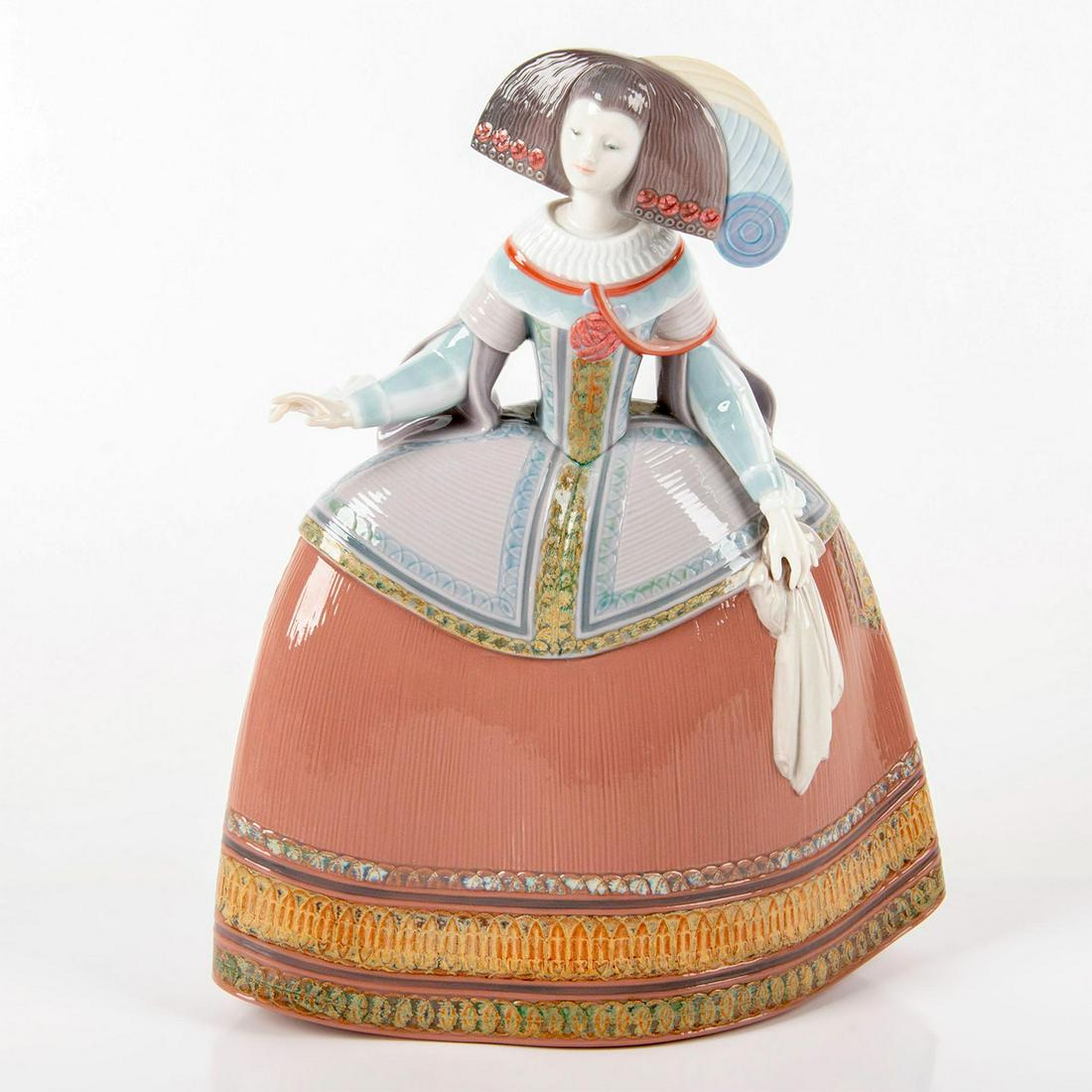 Menina 1018252 - Lladro Porcelain Figurine: Gres finish; woman with wide colorful skirt. Lladro Utopia backstamp. Does not include a base or original box. Artist: Marco Antonio Nogueron Issued: 2006 - 2011 Dimensions: 11.75"H x 9.5"W Manufactur