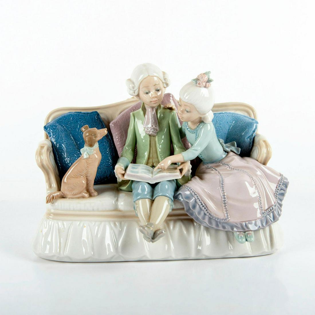 Storytime 1005229 - Lladro Porcelain Figurine: Comes with original box. Glazed finish. Lladro backstamp. Good condition. Artist: Jose Roig Issued: 1984 - 1989 Dimensions: 15"H Manufacturer: Lladro Country of Origin: Spain
