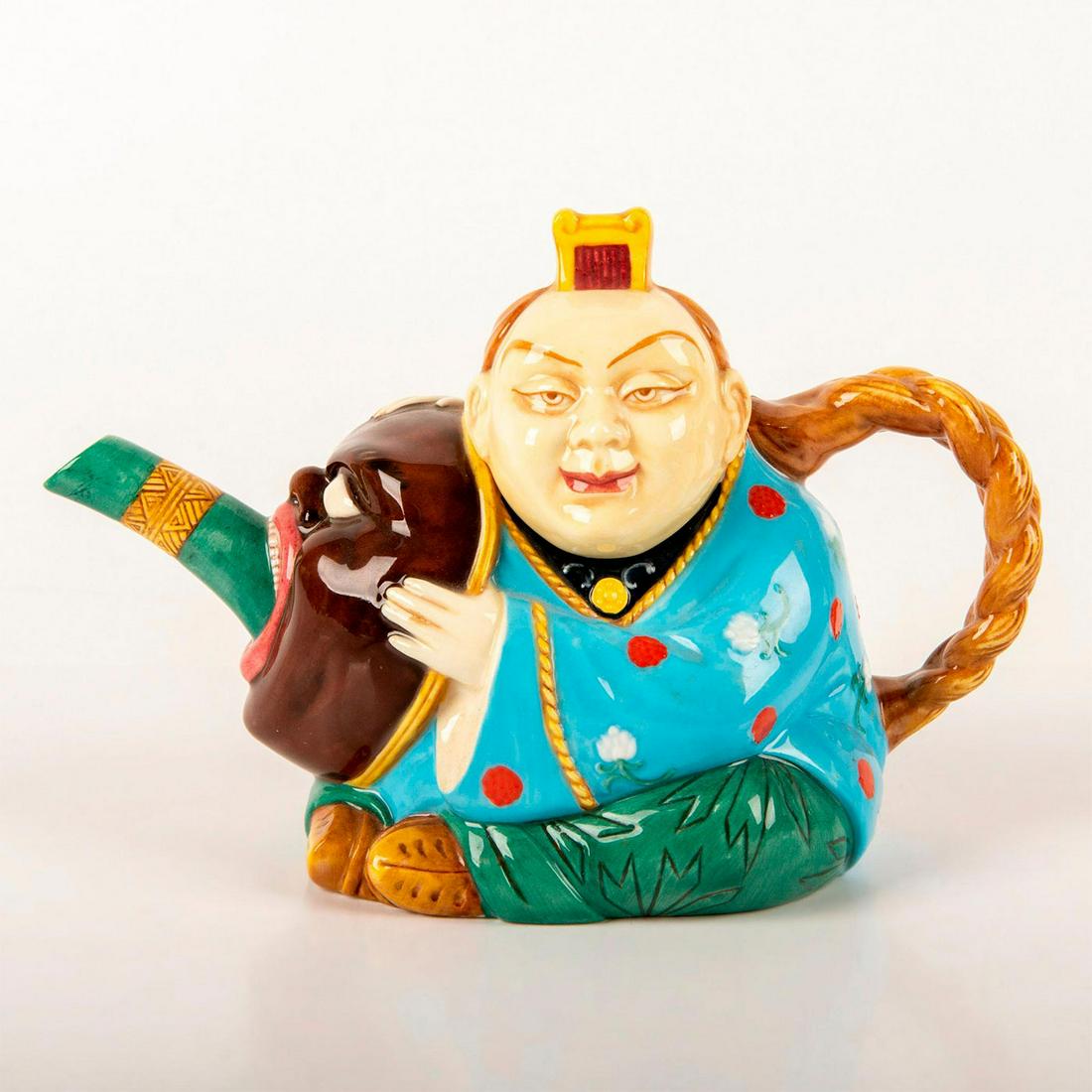 Minton, Fine China Chinaman Teapot with Lid: Limited edition 367 of 2,500. Minton archive collection. Chinaman in a light blue jacket and green pants. His braided hair form the handle. Good condition. No visible chip or crack. Minton backstamp. 