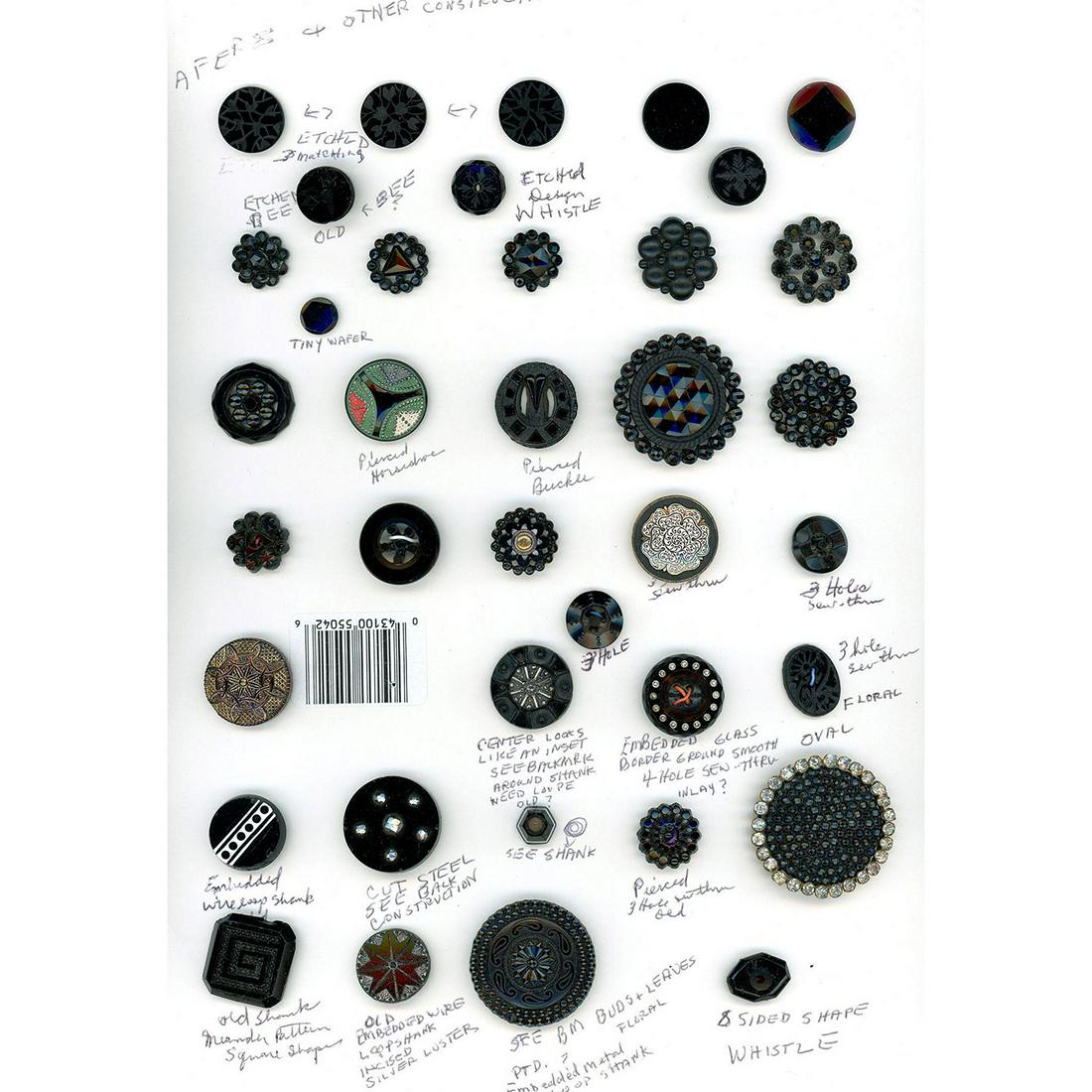 1 CARD OF MOSTLY DIVISION ONE BLACK GLASS BUTTONS (1 of 4)