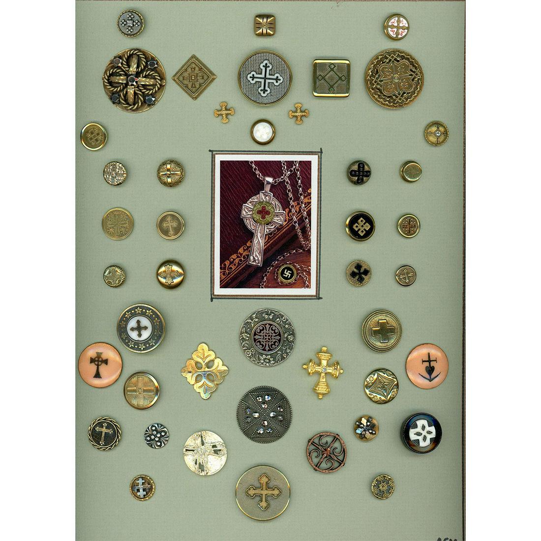 A CARD OF ASSORTED MATERIAL DIV 1 & 3 CROSS BUTTONS (1 of 4)