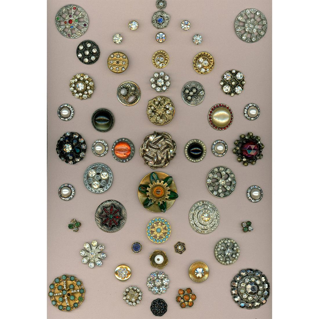 A CARD OF ASSORTED DIVISION ONE & THREE JEWELED BUTTONS (1 of 4)