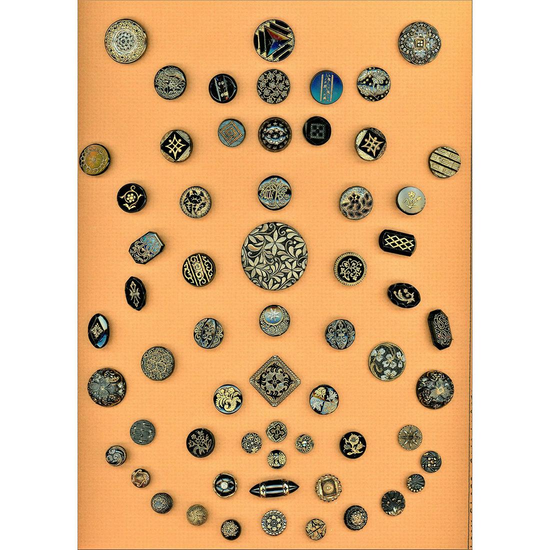 2 CARDS OF ASSORTED DIVISION THREE BLACK GLASS BUTTONS (1 of 5)