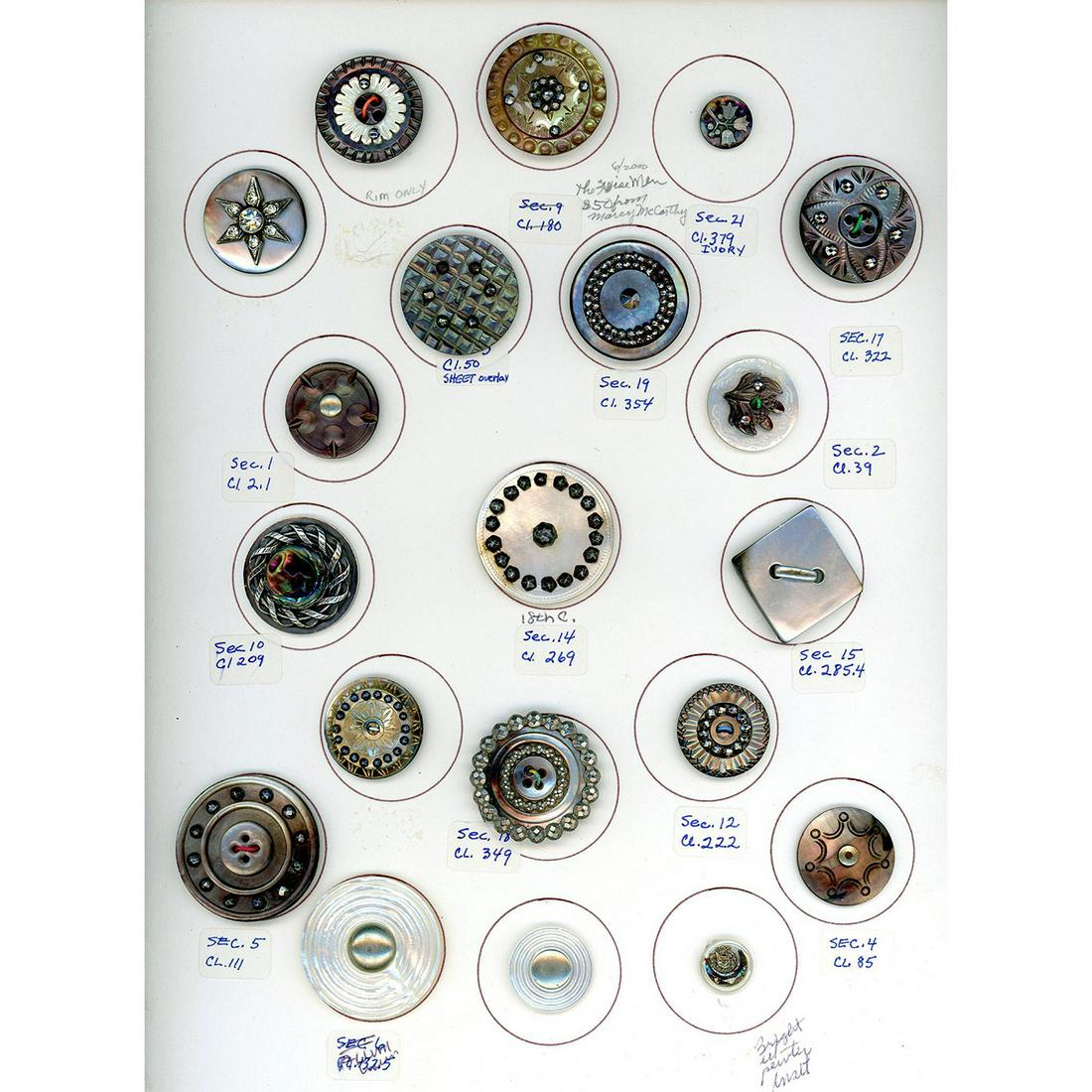 A CARD OF ASSORTED DIVISION ONE PEARL BUTTONS (1 of 4)