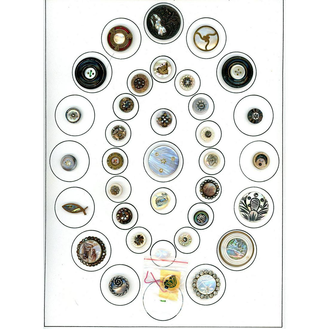 A CARD OF ASSORTED DIV 1 AND 3 PEARL BUTTONS (1 of 4)