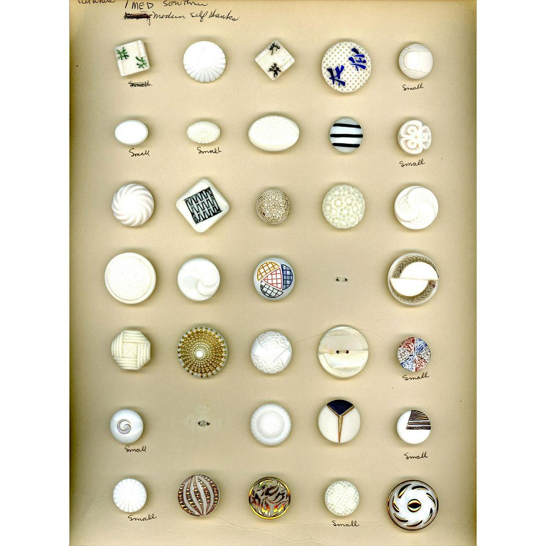 2 PLUS CARDS OF DIVISION 3 ASSORTED WHITE GLASS BUTTONS (1 of 3)