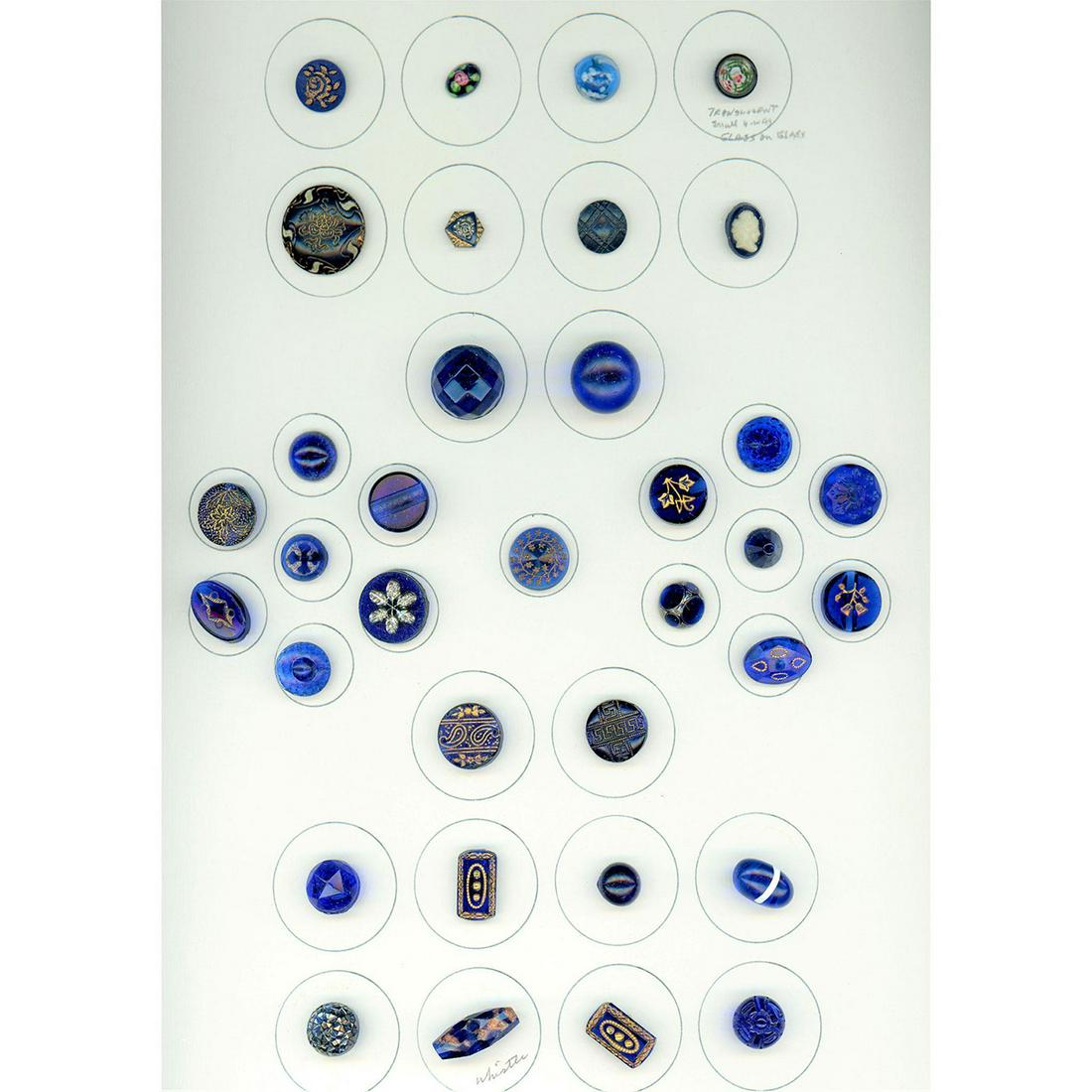 2 CARDS OF DIV 1 & 3 ASSORTED BLUE GLASS BUTTONS (1 of 7)