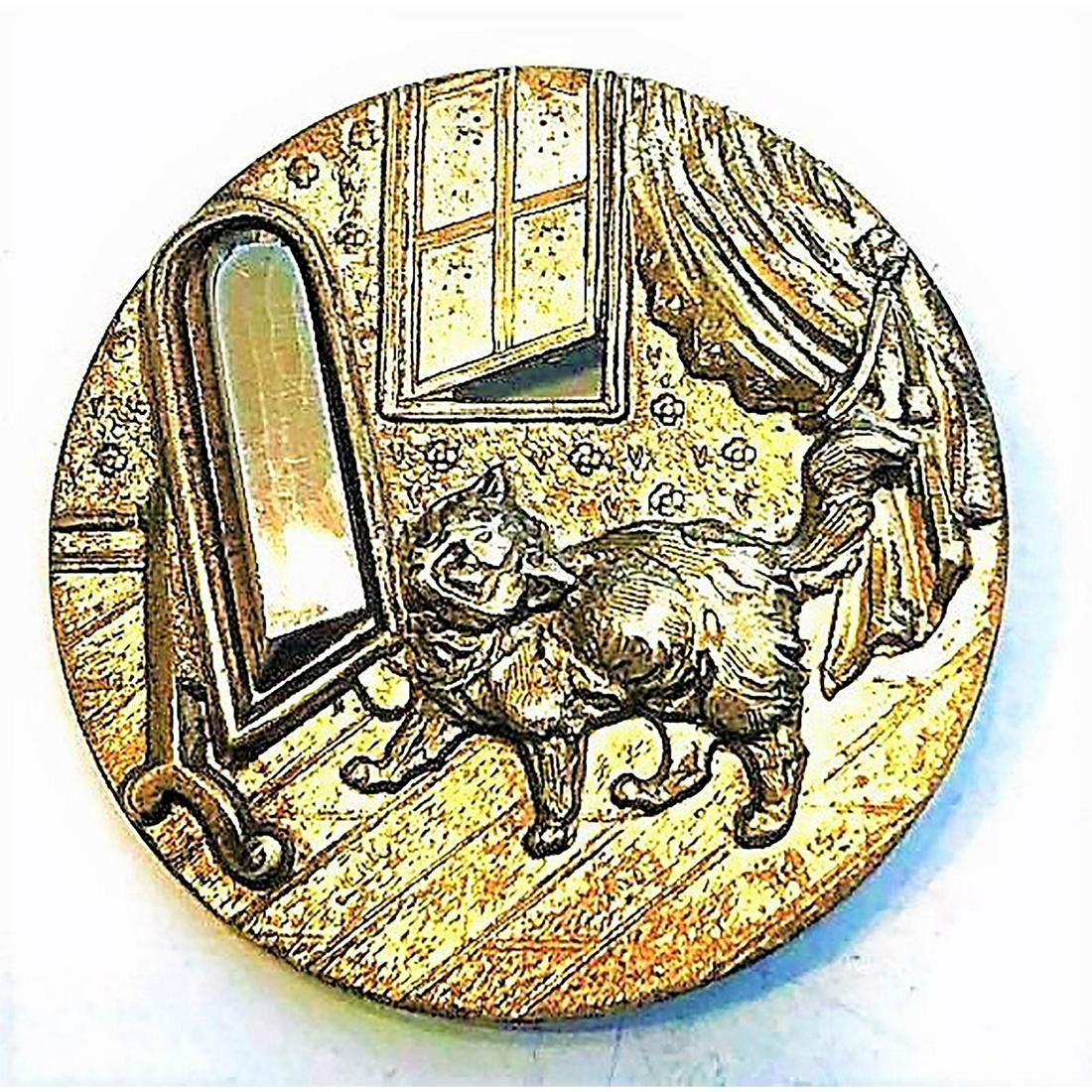 A DIVISION ONE BRASS CAT AND THE MIRROR BUTTON (1 of 2)