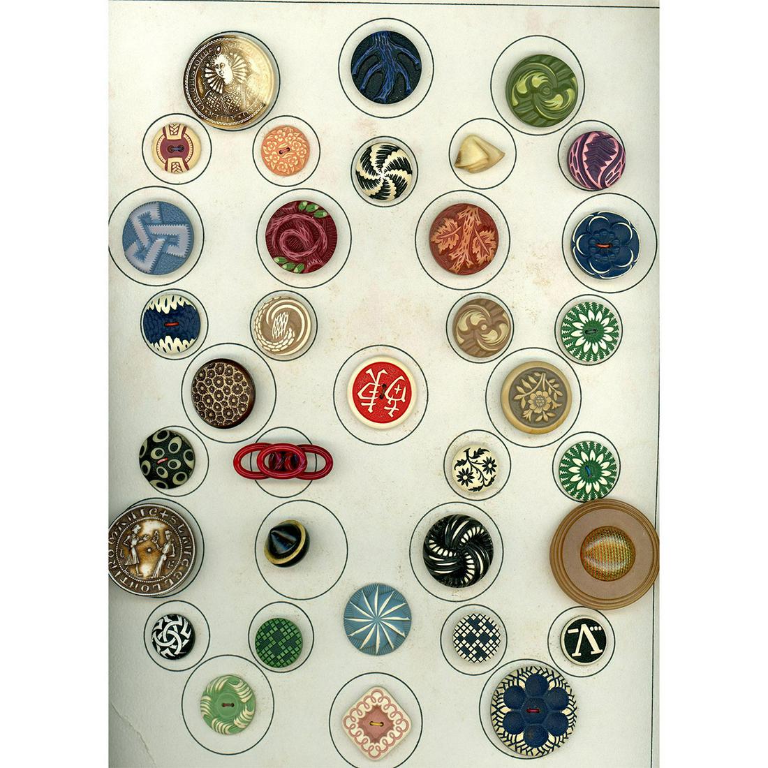 A CARD OF DIVISION 3 BUFFED CELLULOID BUTTONS (1 of 4)