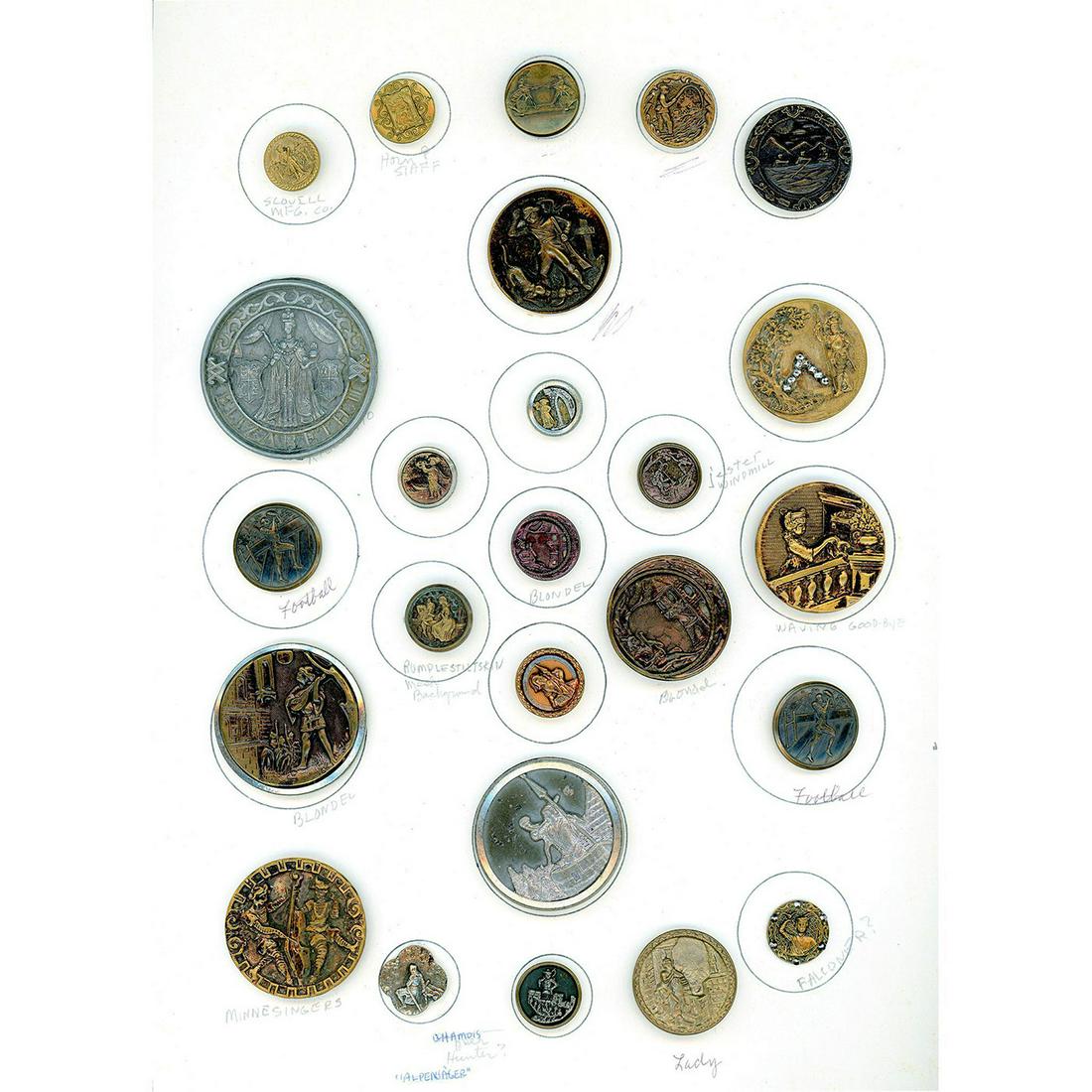 A CARD OF DIV 1 & 3 ASSORTED METAL PICTORIAL BUTTONS (1 of 4)