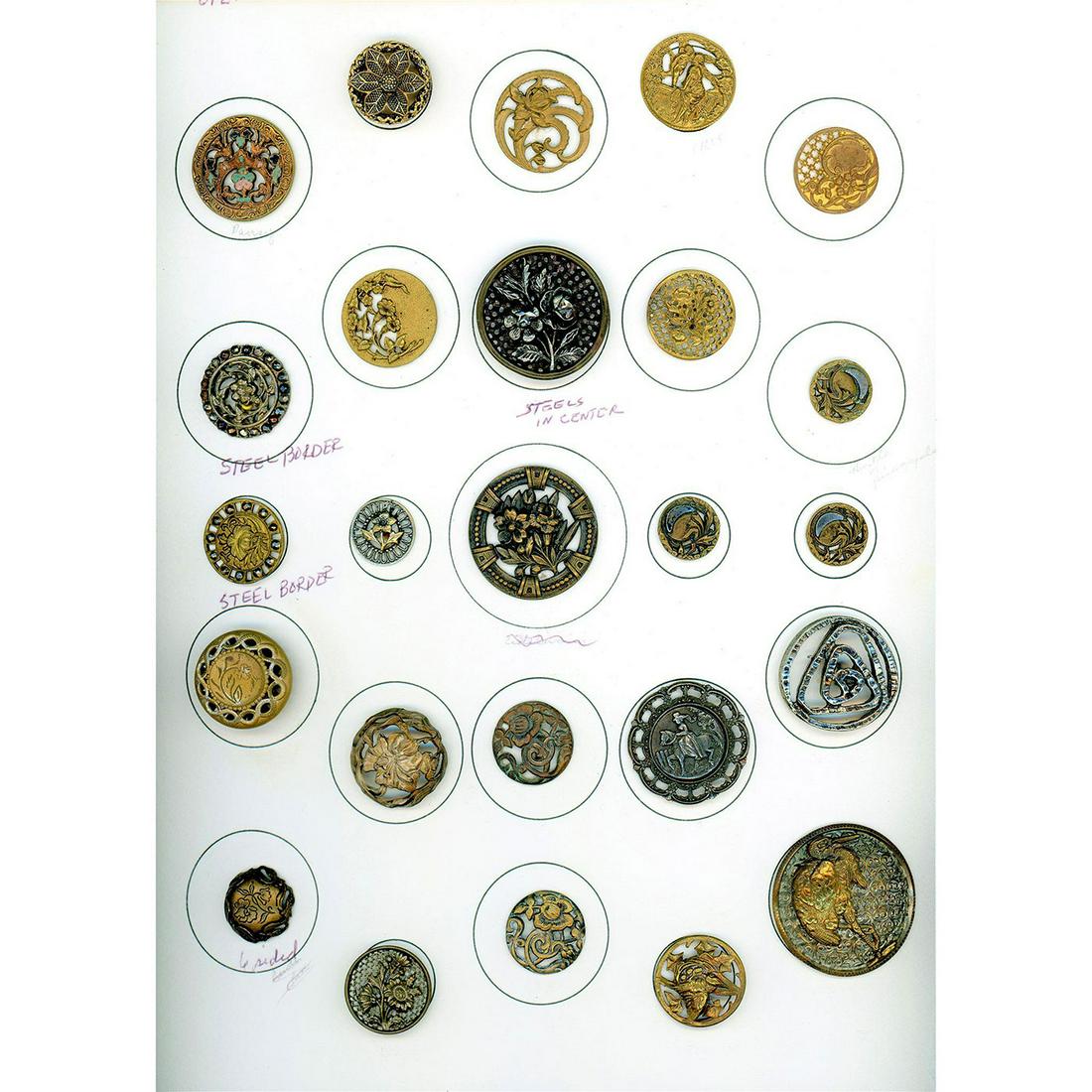 A CARD OF DIV 1 & 3 ASSORTED PIERCED METAL BUTTONS (1 of 4)