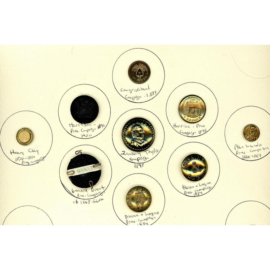 A PARTIAL CARD OF DIVISION 1 ASSORTED POLITICAL BUTTONS (1 of 5)