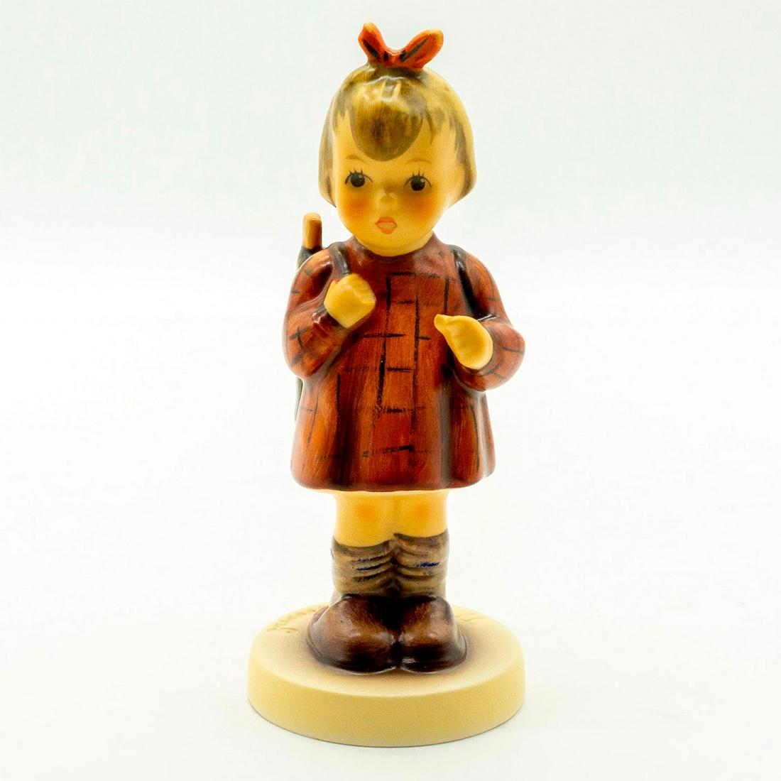 Whats That 488 - Goebel Hummel Figure: Matte porcelain, hand painted. Young girl wearing backpack with a quizzical look on her face. 'M. I. Hummel' inscribed on base. Goebel backstamp. Good condition. #goebel #hummel #figurine #vintage Iss