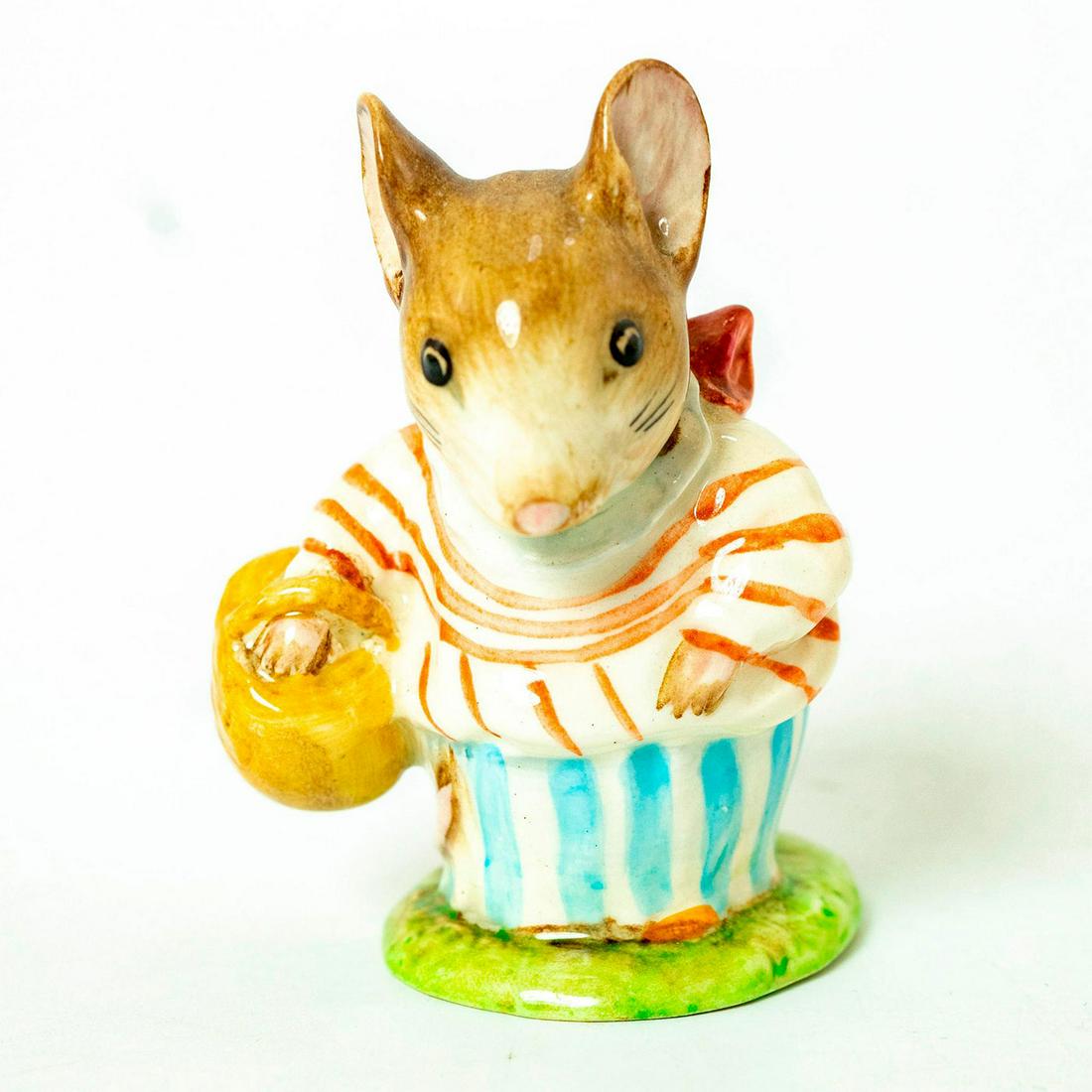 Mrs. Tittlemouse - Beswick - Beatrix Potter Figurine: Beswick Backstamp. White and red striped blouse, blue and white striped skirt. Artist: Arthur Gredington Issued: 1948 - 1993 Dimensions: 3.5''H Manufacturer: Beswick Country of Origin: England