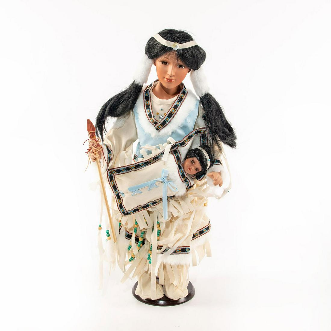 NATIVE AMERICAN PORCELAIN DOLL WITH BABY (1 of 3)
