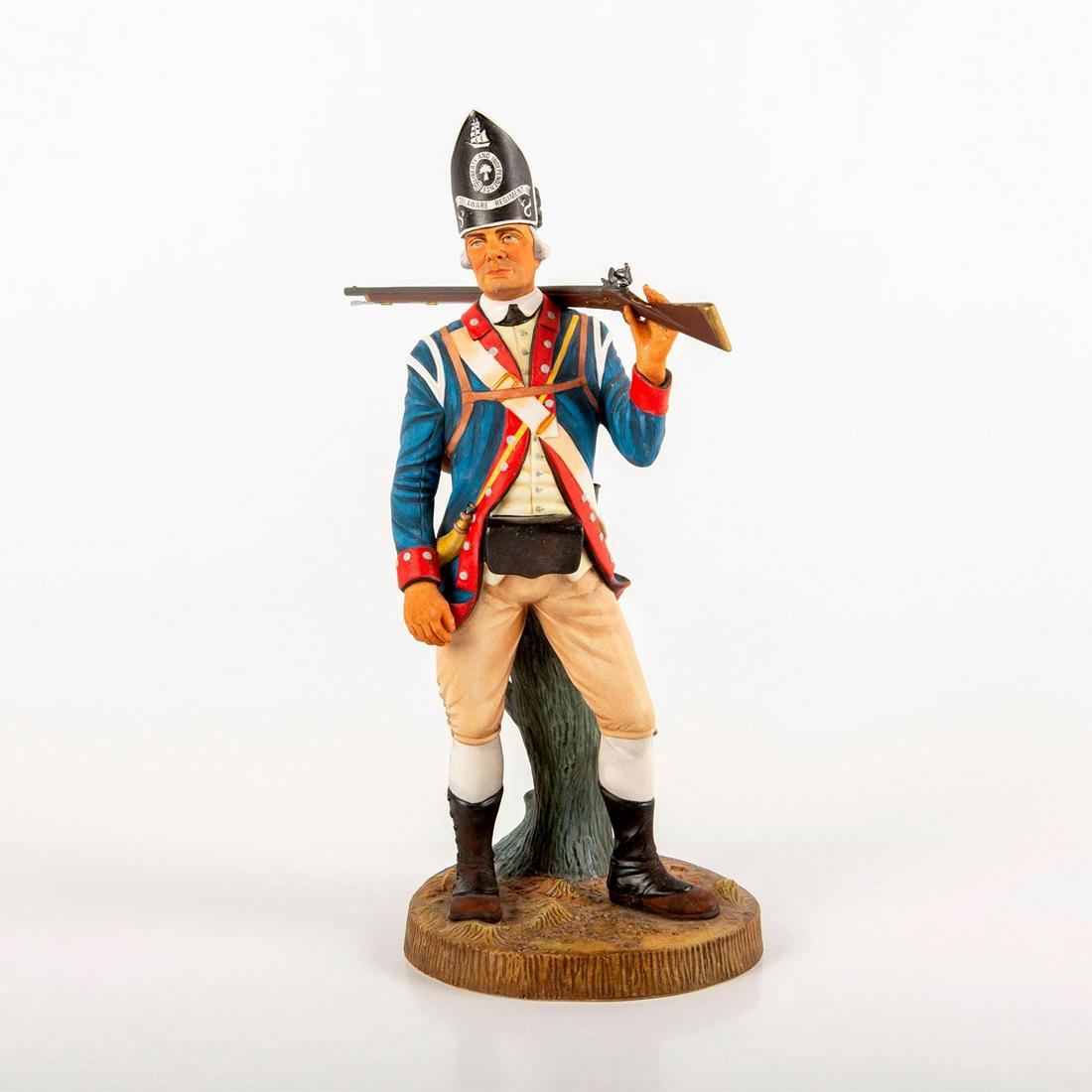 Private, Delaware Regiment, 1776 HN2761 - - Royal: Limited edition 49 of 350. Royal Doulton backstamp. Missing a rifle. A sword bayonet has been re-glued on his back. This detailed collection of thirteen military sculptures in the Soldiers of the Revo