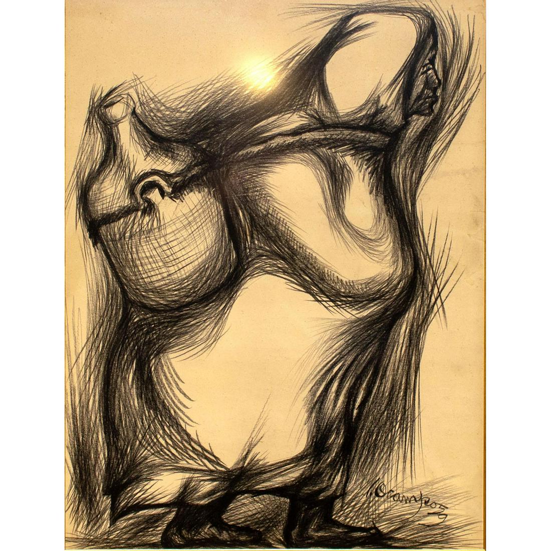 Isidoro Ocampo (Mexican 1910-1983) Charcoal on Woven (1 of 2)