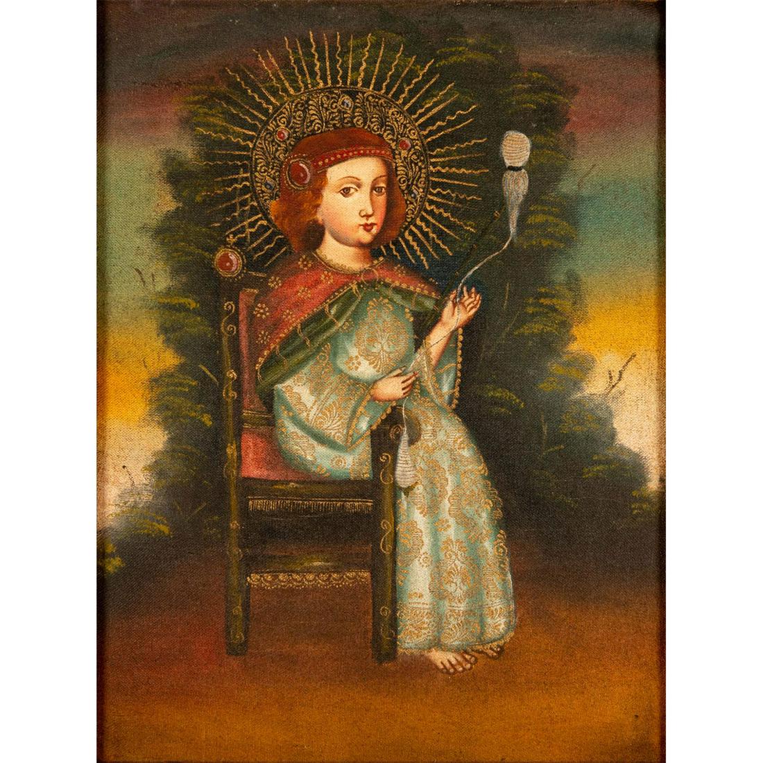 Artist Unknown, Oil on Canvas, The Child Mary Spinning (1 of 5)