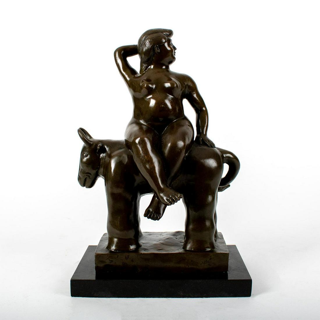 Fernando Botero (Colombian b. 1932) Bronze Sculpture,: Sculpture title - El Rapto de Europa - (The Rape of Europe). A portly nude woman sitting on the back of a bull. Botero signature on the base of the bronze. 100% bronze sculpture mounted on a solid bas