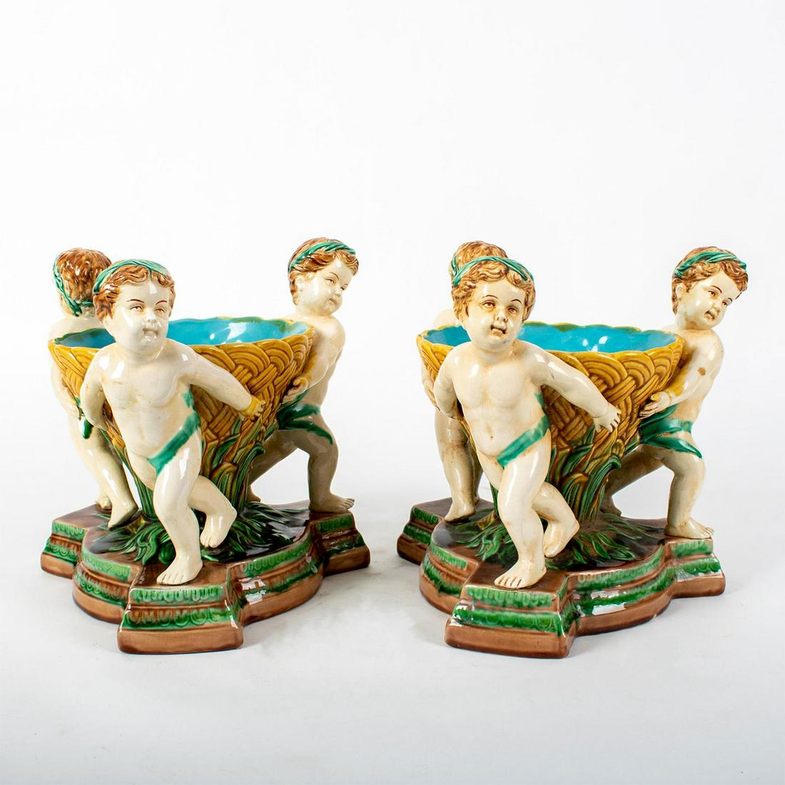 Pair of Majolica Minton Style Center Bowls (1 of 6)