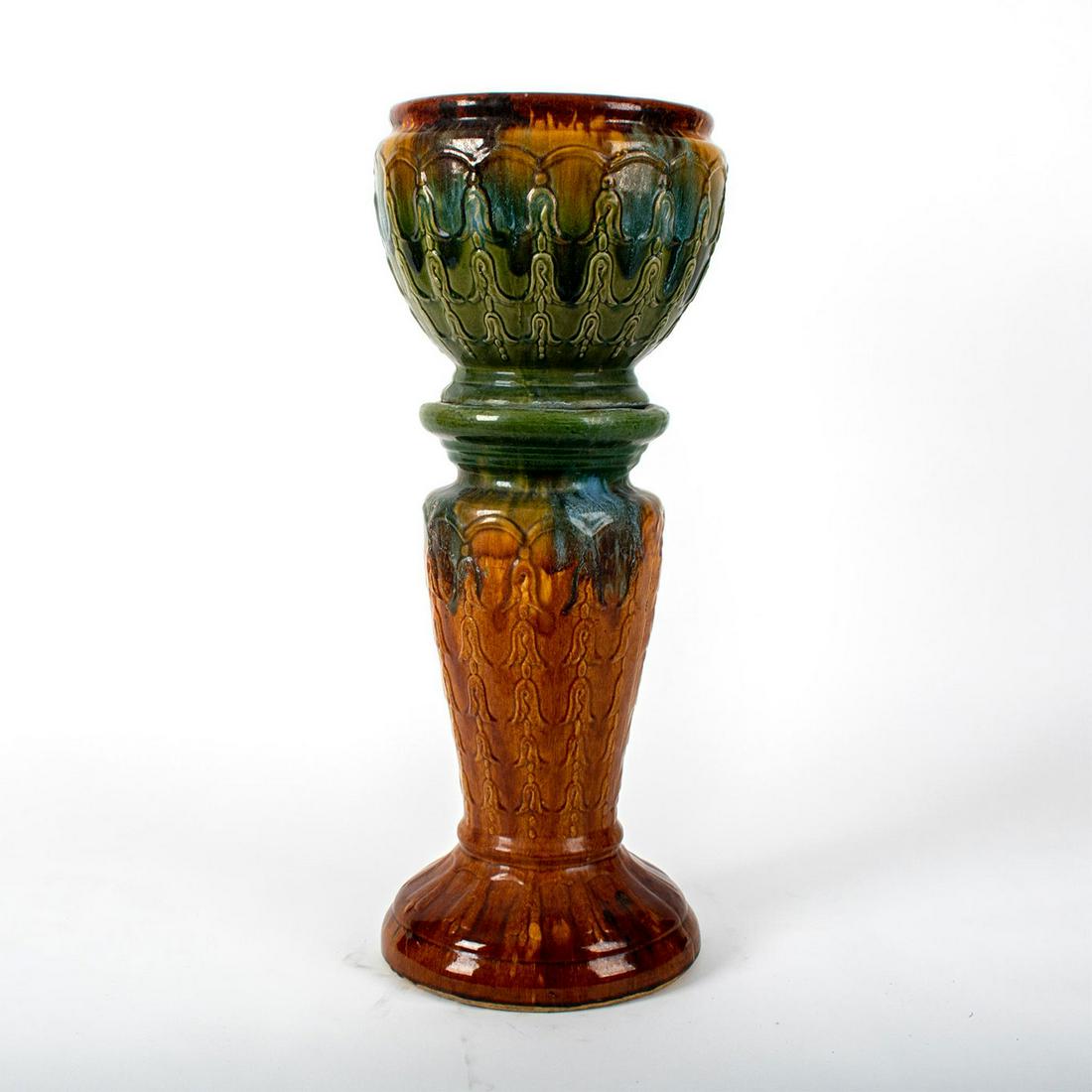 Vintage McCoy Bellflower Jardiniere with Pedestal Stand (1 of 7)