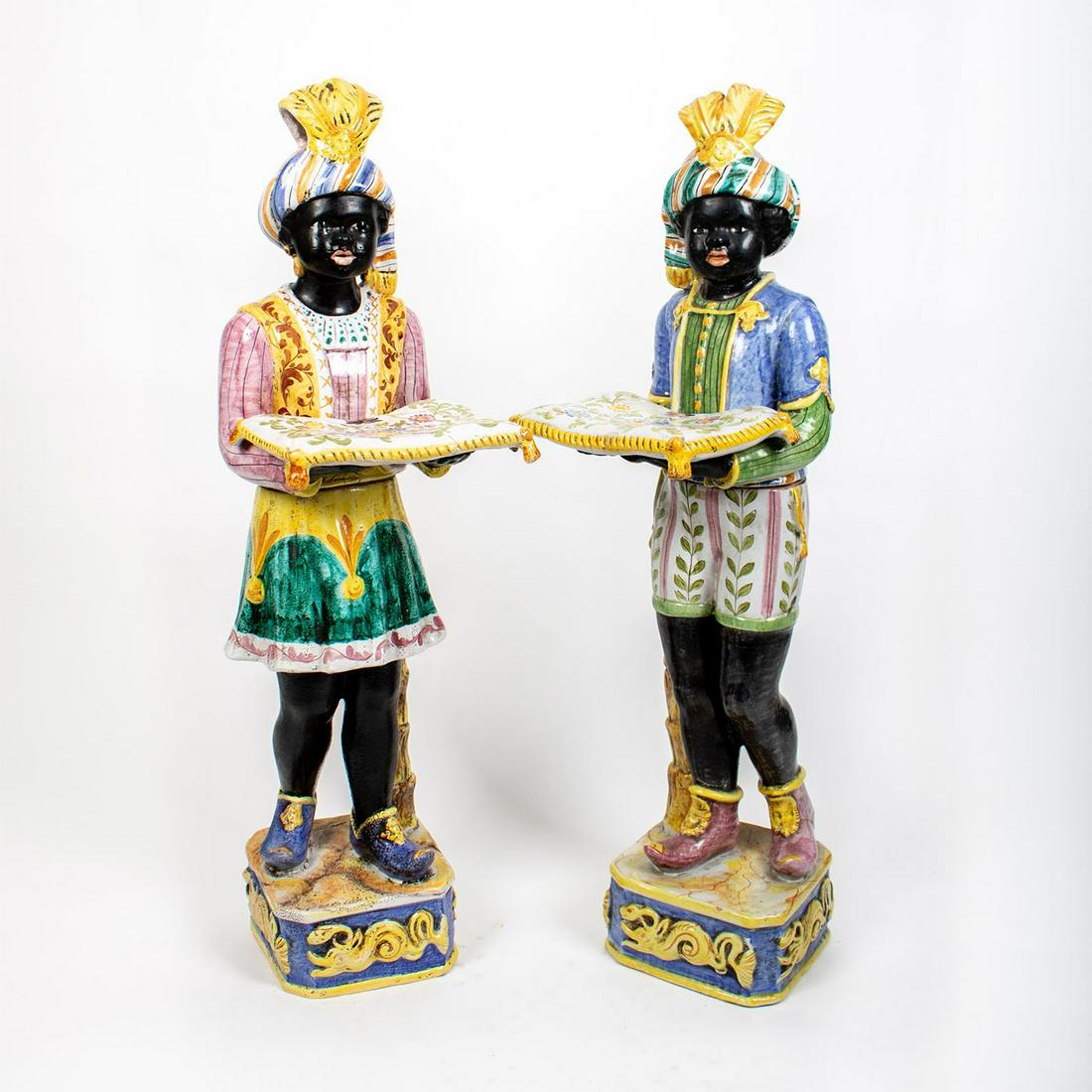 Pair of Italian Majolica Blackmoor Calling Card Stands (1 of 6)