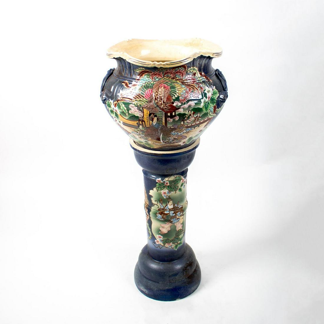 Circa 1900 Japanese Ceramic Jardiniere with Pedestal (1 of 8)