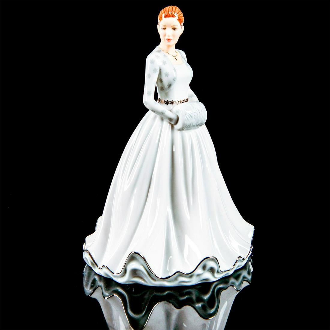 First Noel HN5757 - Royal Doulton Figurine: Bone China. She wears a long white gown with silver accents and snowflake patterned jacket. Series: Songs of Christmas. Royal Doulton backstamp. Artist: Neil Faulkner Issued: 2015 Dimensions: 7"H Manu