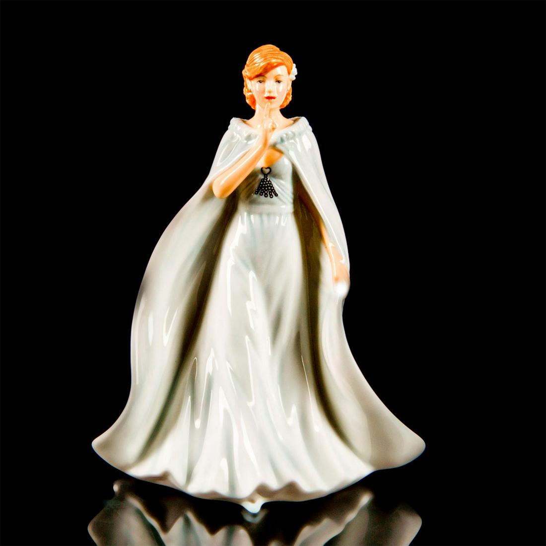 Silent Night HN5700 - Royal Doulton Figurine: Bone China. She wears a long white and blue dress and cape, holding her finger to her lips for a silent night. Artist: Neil Faulkner Issued: 2014 Dimensions: 6.75"H Manufacturer: Royal Doulton Country