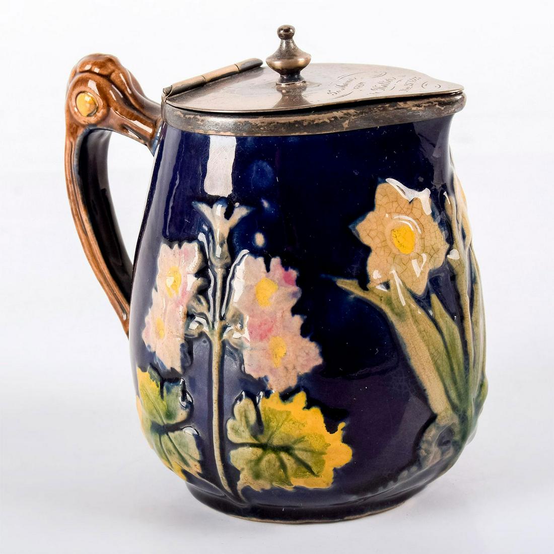 Antique Ceramic Lidded Floral Cream Pitcher (1 of 5)