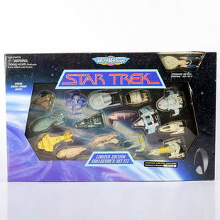 Star Trek MicroMachines Limited Edition Collector's Set: Sealed in box set of 16 micro scale Star Trek models. Collector's edition box featuring the NCC 1701-E. #StarTrek #Micromachines #collectibles #vintage #1990s #toys #collectibles Issued: 1990's Dimens