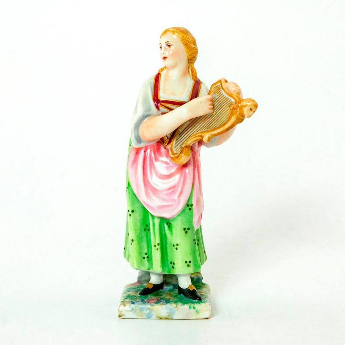 Vintage Italian Porcelain Figurine, Woman Playing Harp: Hand painted porcelain figure; finely painted floral design; gilt accents. Marked Made In Italy on the underside. Dimensions: 4.25"H Issued: 20th c. Country of Origin: Italy