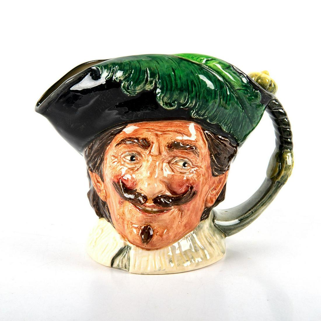 Royal Doulton LG Character Jug The Cavalier w/ Goatee: Rare, Style one with sword handle. Green and white colorway. Royal Doulton backstamp. #royaldoulton #characterjug #cavalier Artist: Harry Fenton Issued: 1940 - 1950 Dimensions: 7"H Manufacturer: Royal