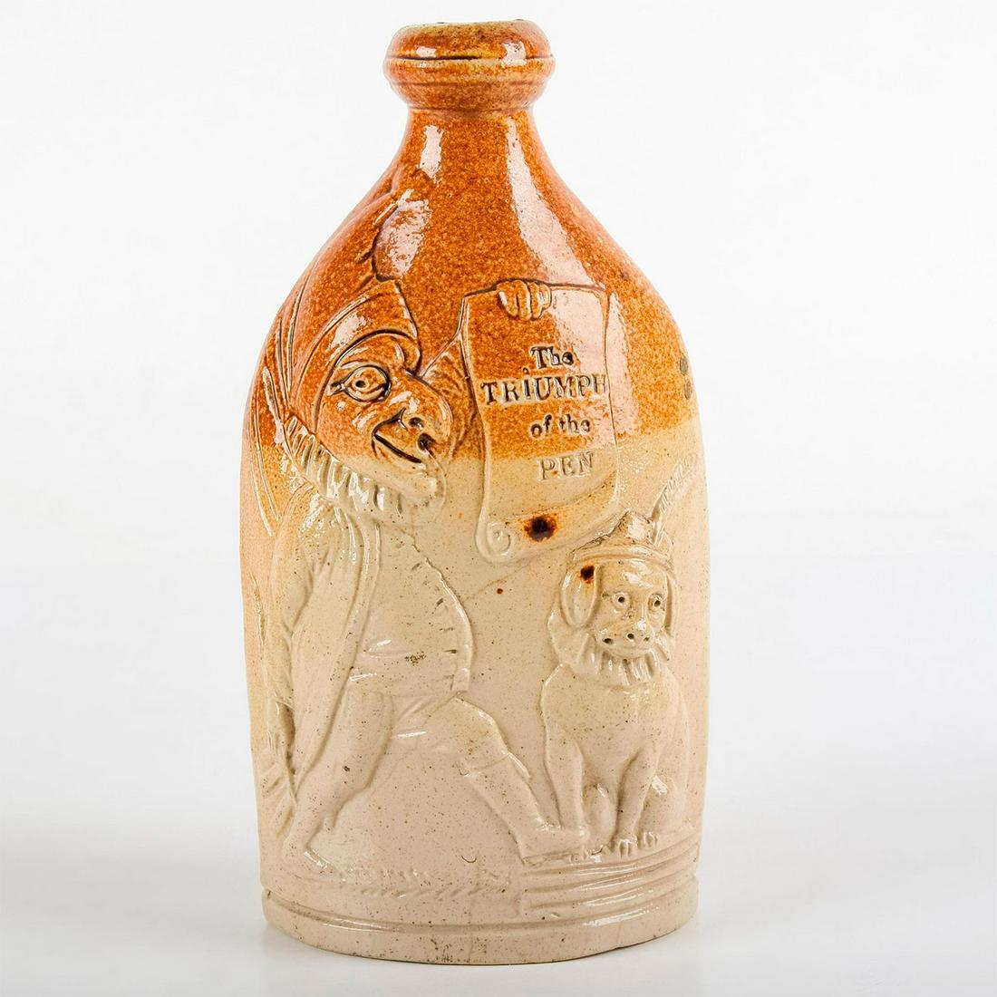 Doulton and Watts Lambeth Pottery Flask, Mr. Punch (1 of 5)