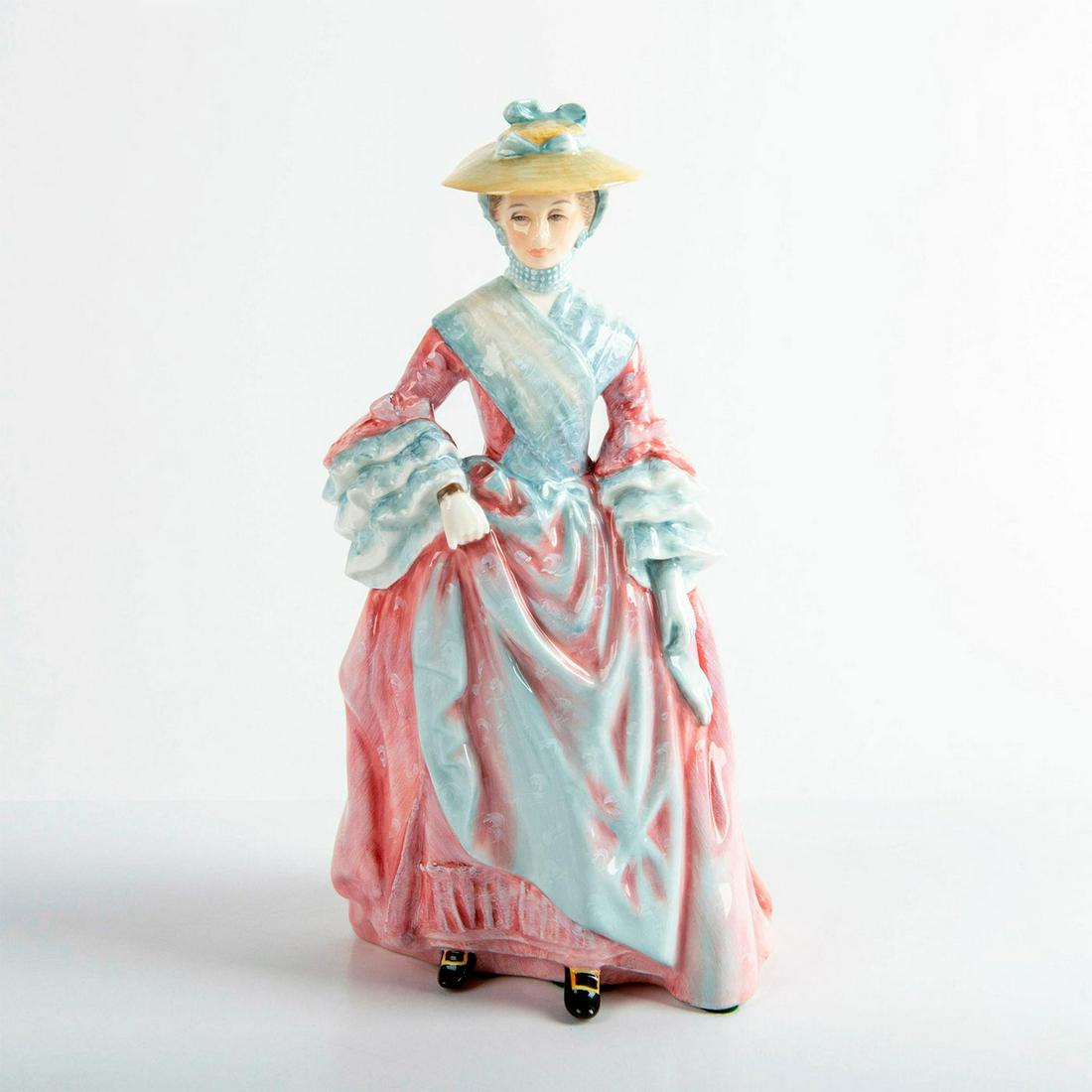 Mary Countess Howe HN3007 - Royal Doulton Figurine: Limited edition 2758 of 5000. Glazed bone china figure; Woman dressed in fancy light blue and pink dress; yellow and blue hat. Royal Doulton backstamp. Artist: Peter Gee Issued: 1990 Dimensions: 9.25"