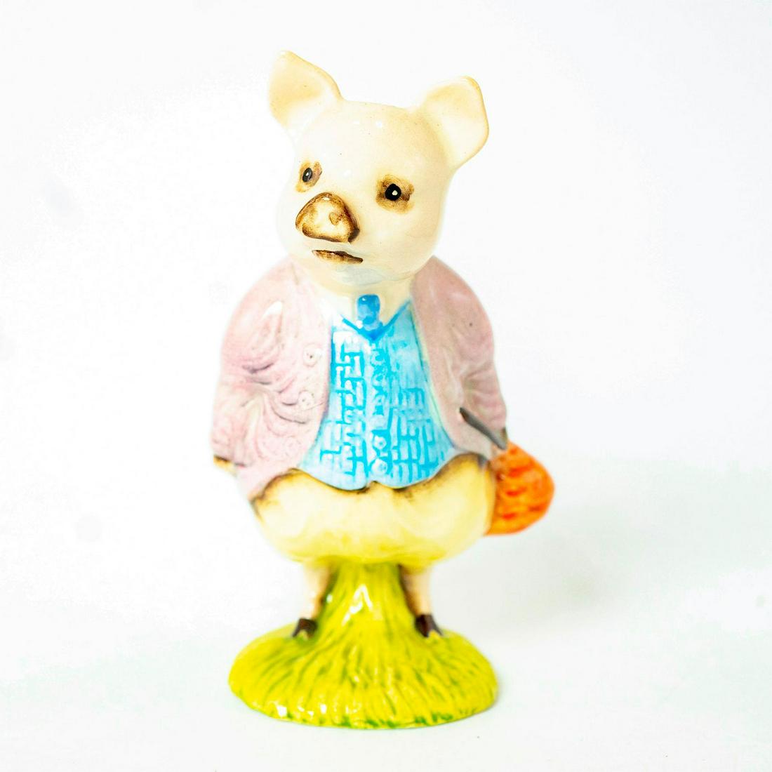 Pigling Bland (Lilac Jacket) - Royal Albert - Beatrix: Royal Albert Backstamp. Lilac jacket, blue waistcoat, yellow trousers. Artist: Graham Orwell Issued: 1975 - 1998 Dimensions: 4.25''H Manufacturer: Beswick Country of Origin: England