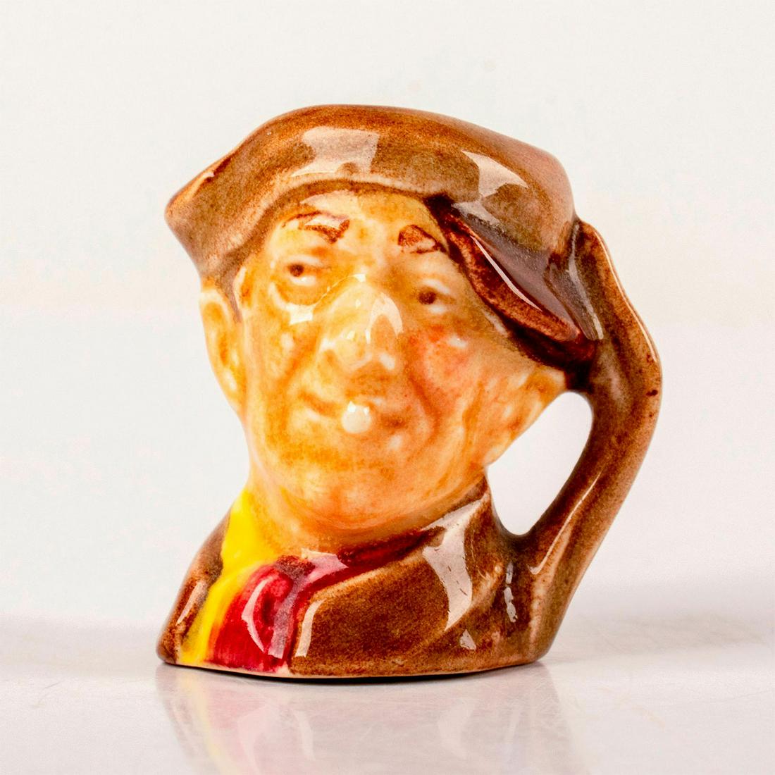 Arry D6255 - Tiny - Royal Doulton Character Jug: Brown hat and coat; red and yellow scarf. Royal Doulton backstamp. Artist: Harry Fenton Issued: 1947 - 1960 Dimensions: 1.5"H Manufacturer: Royal Doulton Country of Origin: England