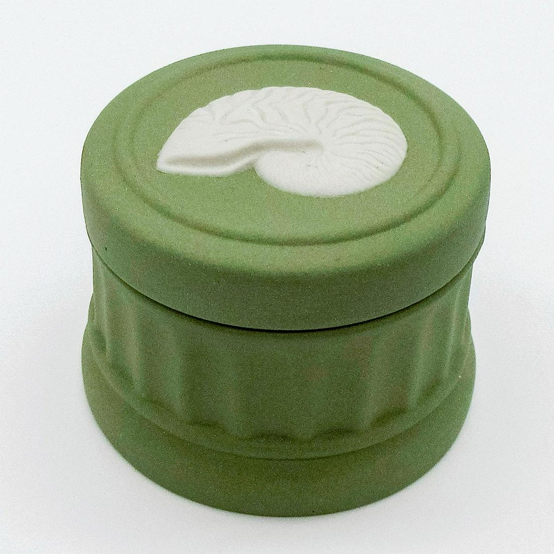Wedgwood Sage Green Jasperware, Round Seashell Box (1 of 4)