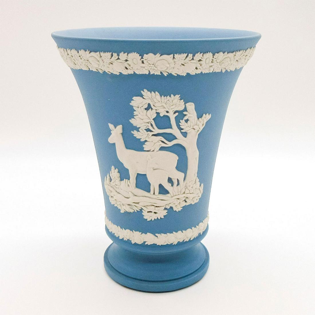 Wedgwood Blue Jasperware Vase, Deer and Fawn (1 of 3)