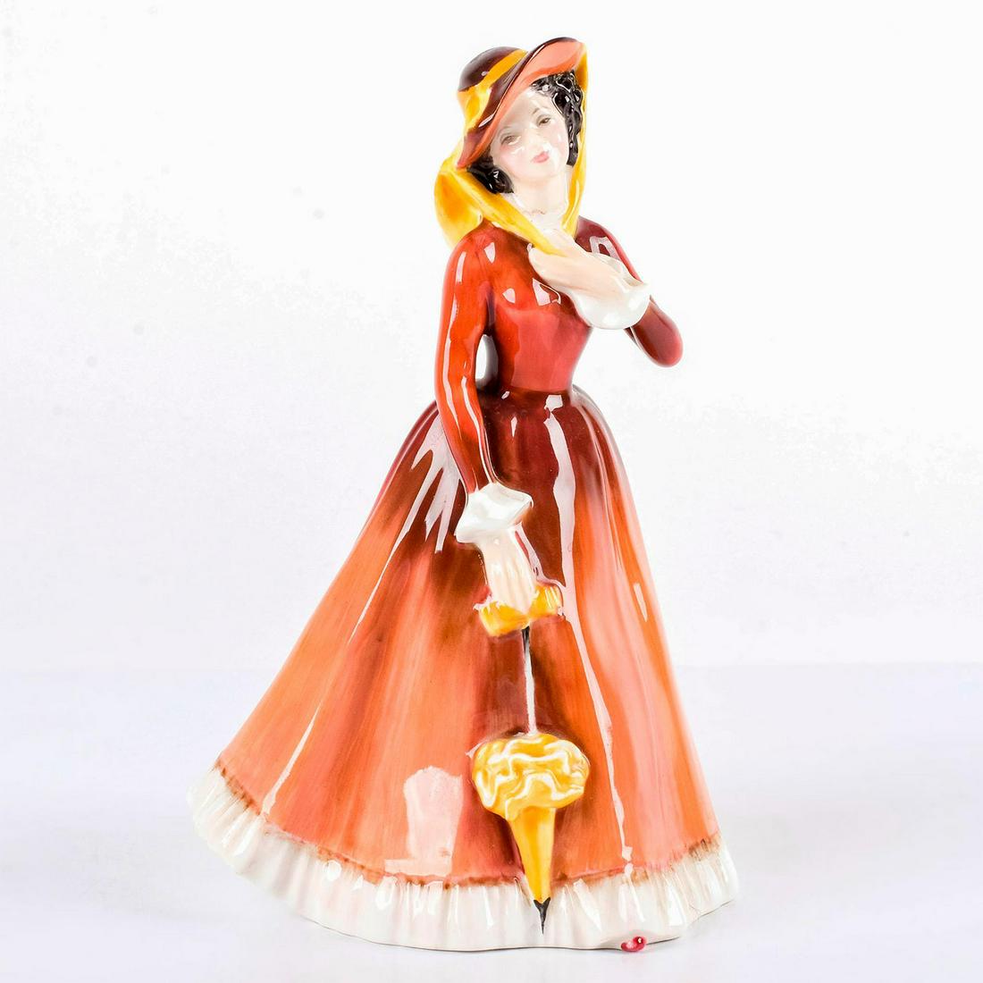 Royal Doulton Figurine, Julia HN2705: Peggy Davies Classics. Hand painted porcelain; orange colorway. Royal Doulton backstamp. Good condition. #royaldoulton #figurine #julia Artist: Peggy Davies Issued: 1975 - 1990 Dimensions: 7.75"H Manu