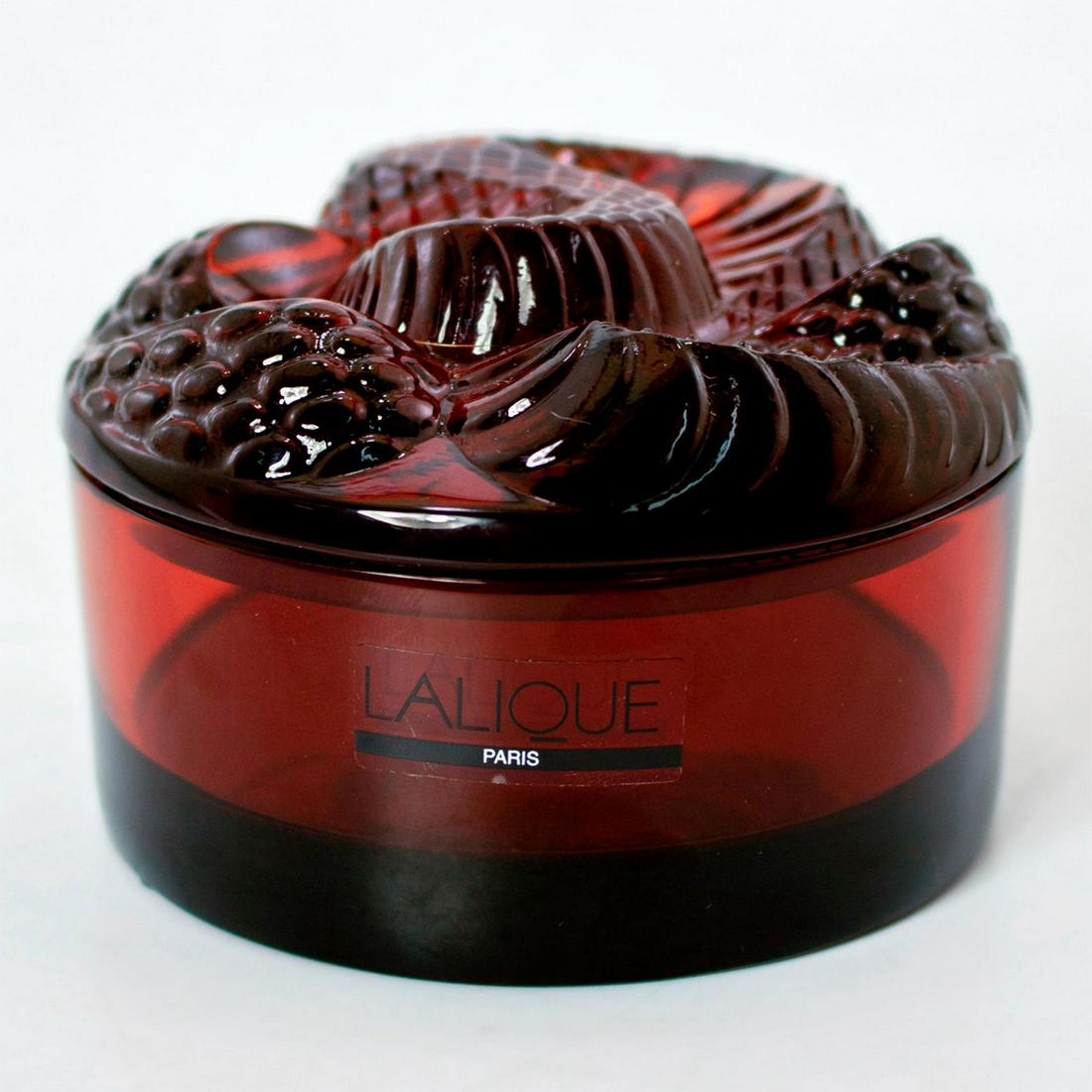Lalique Crystal, Dark Amber Snake Box with Lid (1 of 6)