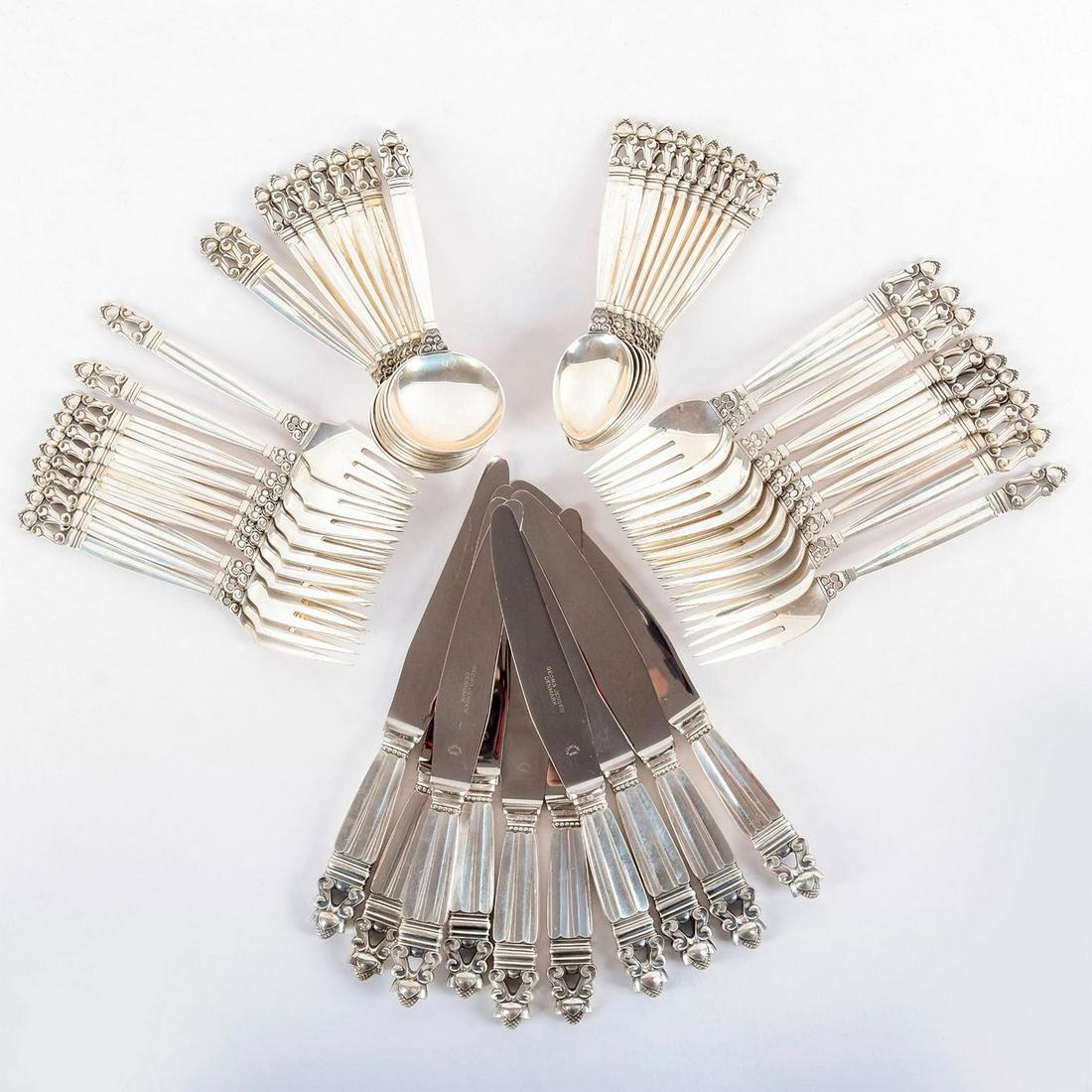 50 Pc Georg Jensen Sterling Silver Flatware Set, Acorn (1 of 4)
