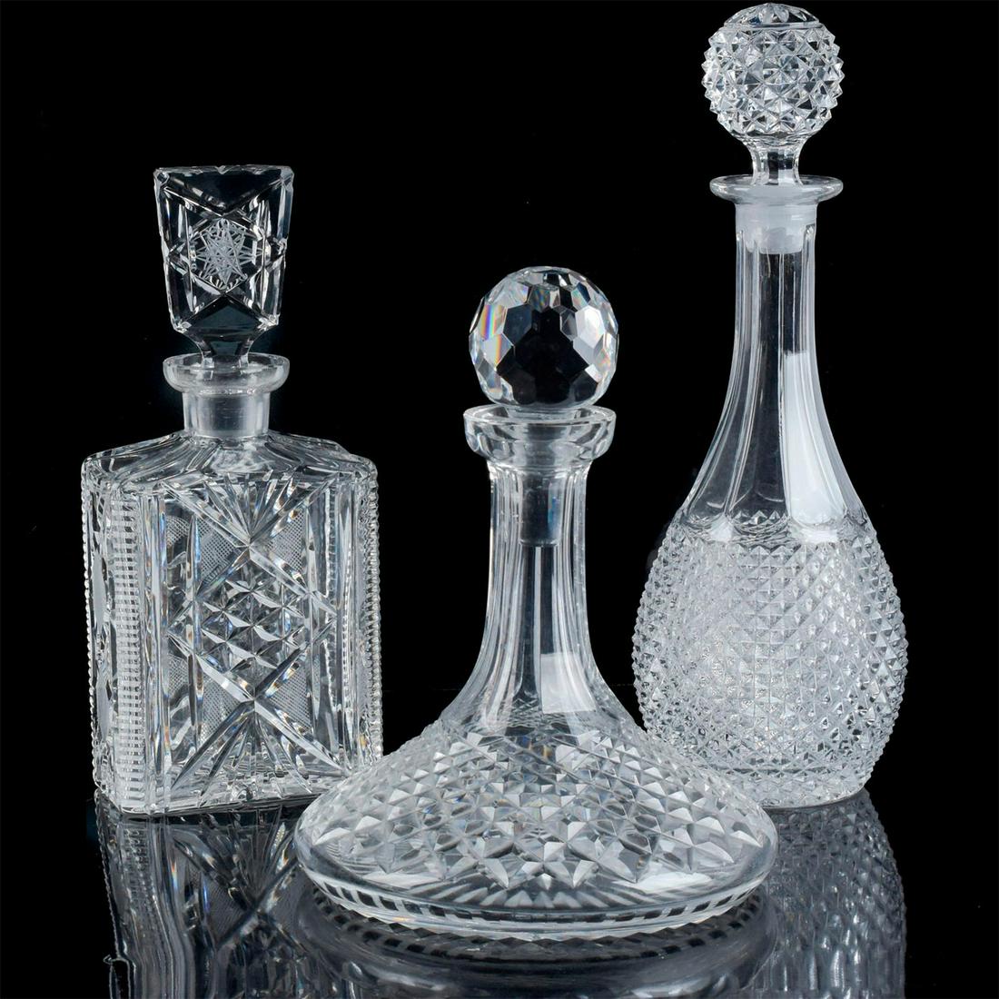3 Clear Crystal Liquor Decanters (1 of 4)